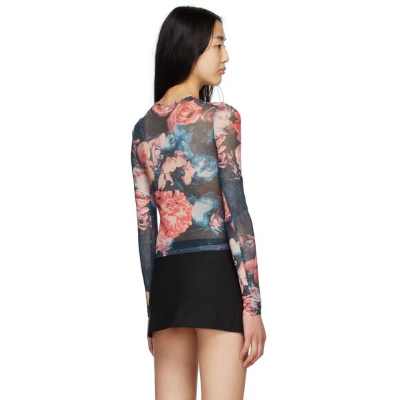 Miaou Women's Mesh Printed Longsleeve Tee in Decades Rose size XS - Picture 6 of 8